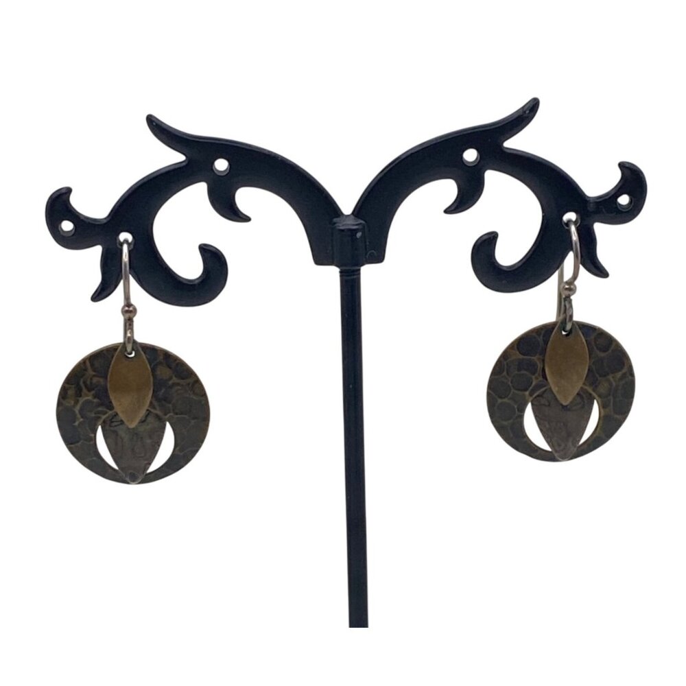 Handcrafted Sterling Silver Brass Copper Dangle Earrings Textured Butterfly Boho - Picture 5 of 8